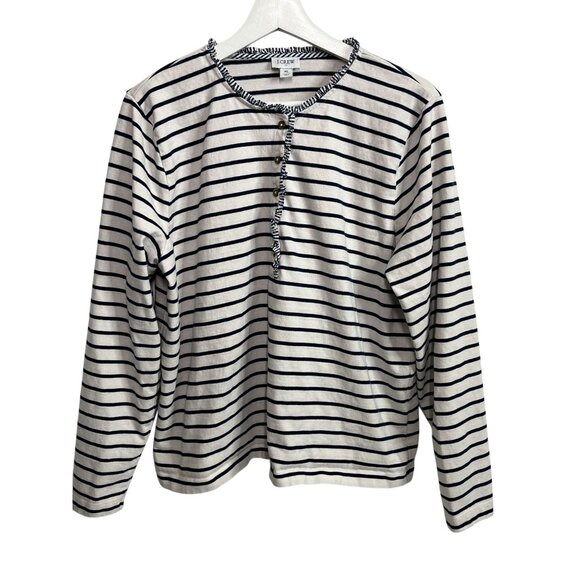 J Crew Top Womens Long Sleeve T Shirt Striped Blue Cream Size XL Fall Casual Tee - Picture 1 of 16
